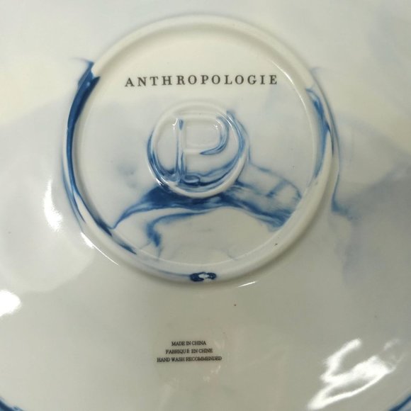 Anthropologie Strata 8 3/8" Salad Plate Gold Rim Blue Marble Design Ceramic - Picture 3 of 9